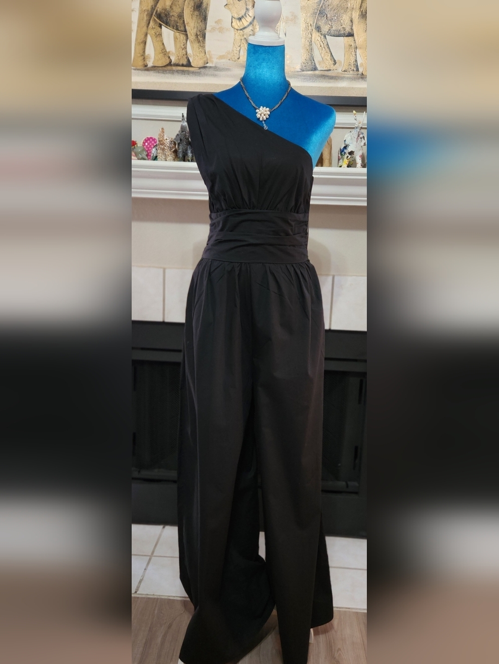 Moon River Black One-Shoulder Wide-Leg Jumpsuit